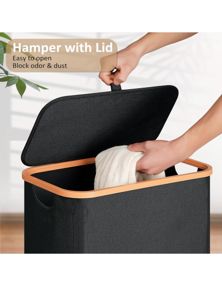 Cesta de lavandería delgada Vincona 75L con tapa negra