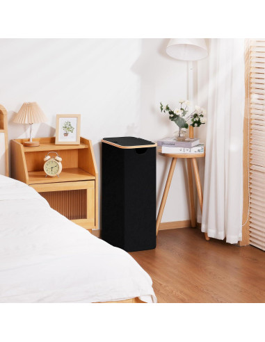 Cesta de lavandería delgada Vincona 75L con tapa negra