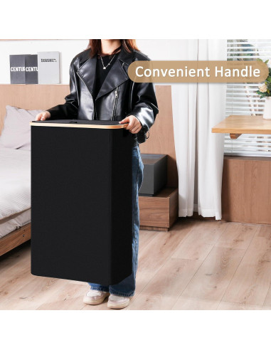 Cesta de lavandería delgada Vincona 75L con tapa negra