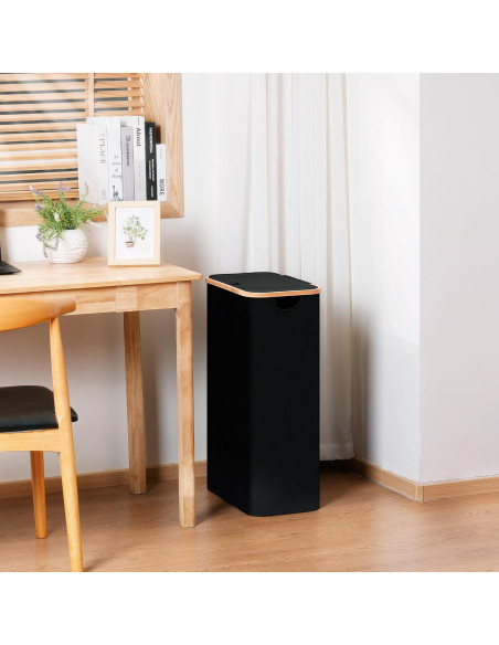 Cesta de lavandería delgada Vincona 75L con tapa negra