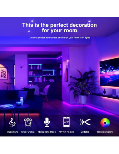 Tira de Luz LED COB RGB Euiyi 5m con Control Remoto y App