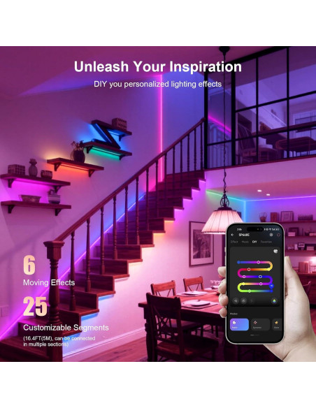 Tira de Luz LED COB RGB Euiyi 5m con Control Remoto y App