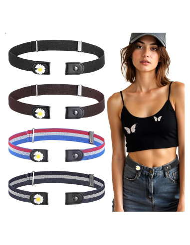 4 Cinturones Elásticos Sin Hebilla para Mujeres - Ajustables 90cm