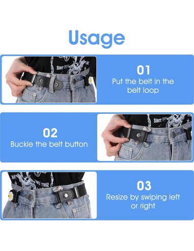 4 Cinturones Elásticos Sin Hebilla para Mujeres - Ajustables 90cm