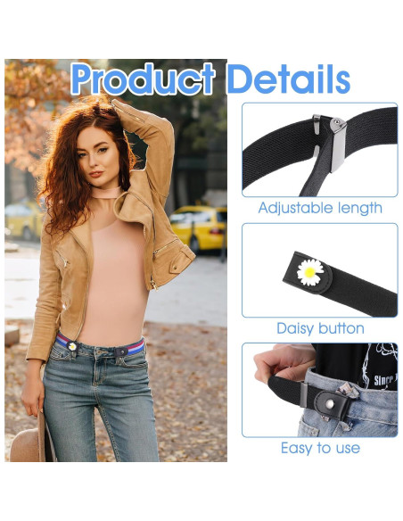 4 Cinturones Elásticos Sin Hebilla para Mujeres - Ajustables 90cm