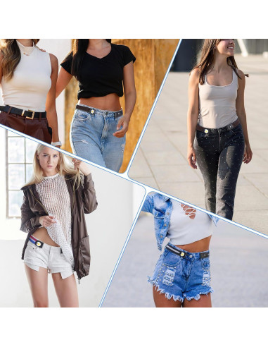 4 Cinturones Elásticos Sin Hebilla para Mujeres - Ajustables 90cm