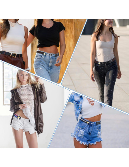 4 Cinturones Elásticos Sin Hebilla para Mujeres - Ajustables 90cm