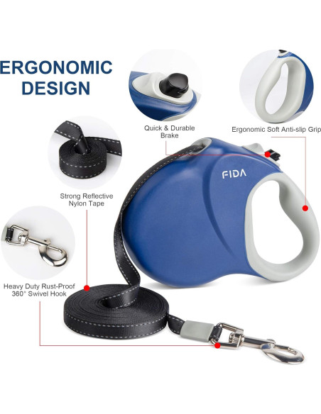 Correa Retráctil para Perros Fida 7.92m Alta Resistencia Azul