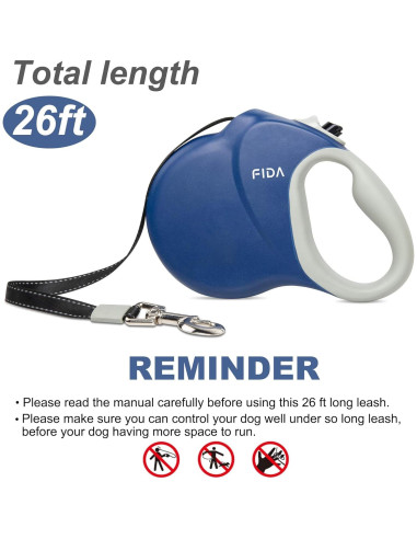 Correa Retráctil para Perros Fida 7.92m Alta Resistencia Azul