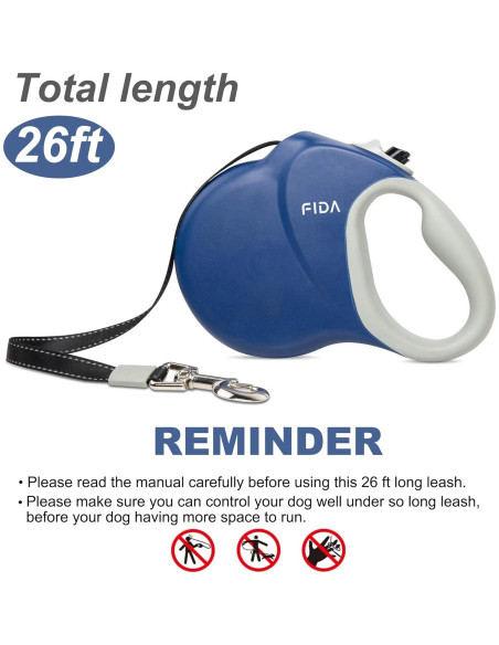 Correa Retráctil para Perros Fida 7.92m Alta Resistencia Azul
