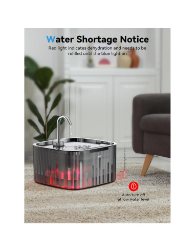 Fuente de Agua para Gatos DCIOGAT 2.2L Acero Inoxidable LED Silenciosa