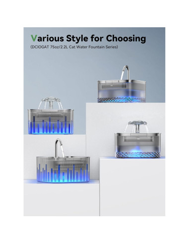 Fuente de Agua para Gatos DCIOGAT 2.2L Acero Inoxidable LED Silenciosa