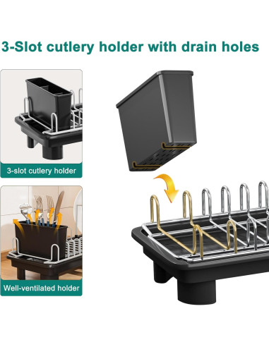 Estante de Secado de Platos Junyuan Compacto Negro 1 Nivel