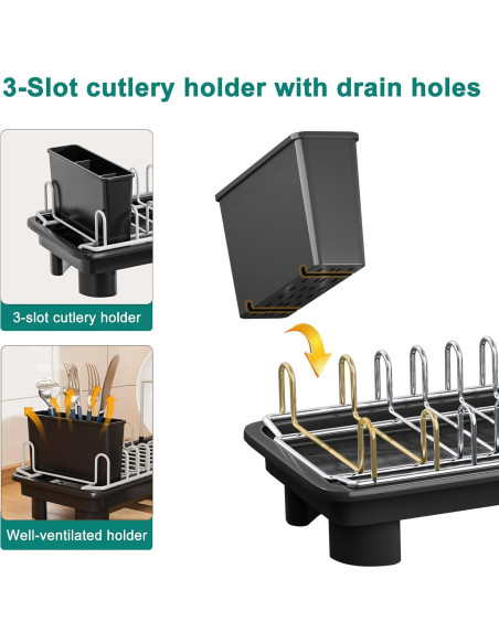 Estante de Secado de Platos Junyuan Compacto Negro 1 Nivel