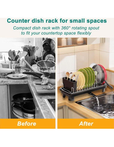 Estante de Secado de Platos Junyuan Compacto Negro 1 Nivel