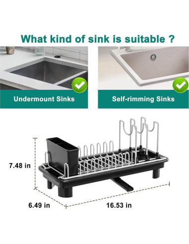 Estante de Secado de Platos Junyuan Compacto Negro 1 Nivel