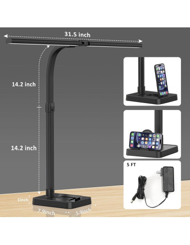 Lámpara de Escritorio LED GAEFURY 24W con Soporte para Teléfono