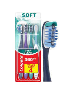 Cepillo de dientes Colgate 360 Suave 4 unidades con limpiador de lengua