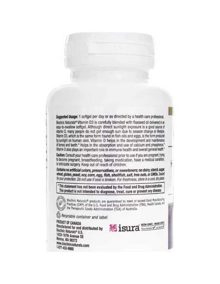 Vitamina D3 2000 UI Bioclinic Naturals 180 Gelatinas Blandas