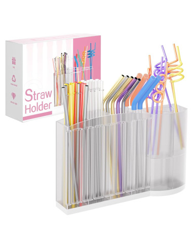Soporte para Pajitas Excedesolns con Ganchos Adhesivos - Transparente/Blanco