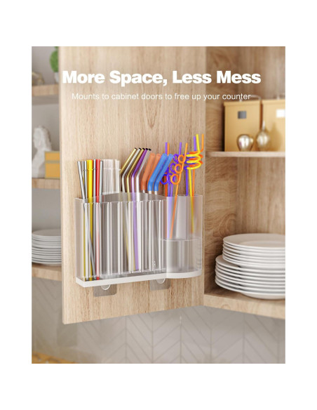 Soporte para Pajitas Excedesolns con Ganchos Adhesivos - Transparente/Blanco Soporte para Pajitas Excedesolns con Ganchos Adhesivos - Transparente/Blanco