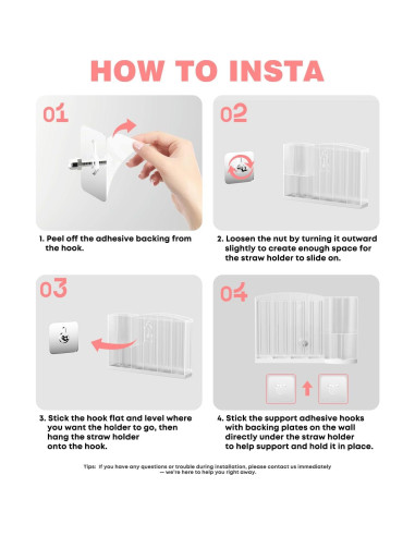 Soporte para Pajitas Excedesolns con Ganchos Adhesivos - Transparente/Blanco