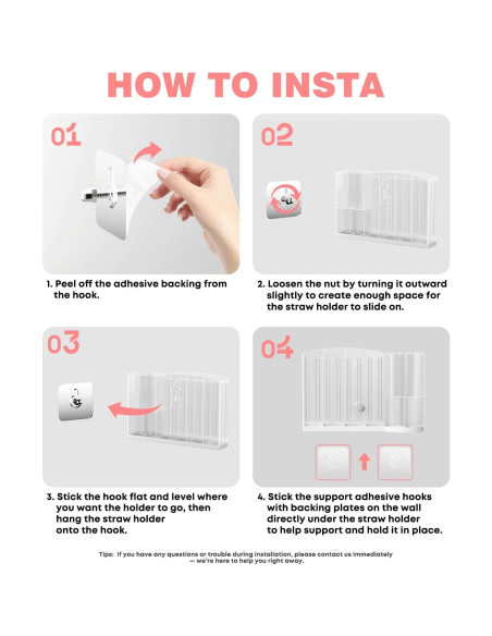 Soporte para Pajitas Excedesolns con Ganchos Adhesivos - Transparente/Blanco Soporte para Pajitas Excedesolns con Ganchos Adhesivos - Transparente/Blanco