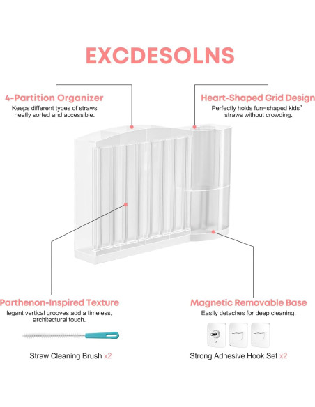 Soporte para Pajitas Excedesolns con Ganchos Adhesivos - Transparente/Blanco Soporte para Pajitas Excedesolns con Ganchos Adhesivos - Transparente/Blanco