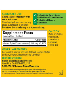 Vitamina B12 1000 mcg Nature Made - 90 Softgels Energía 2
