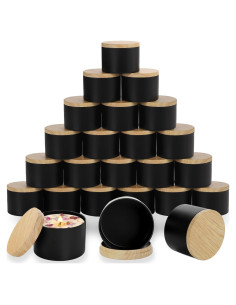 Latas Negras para Velas ABK 24pcs 118ml con Tapas de Madera