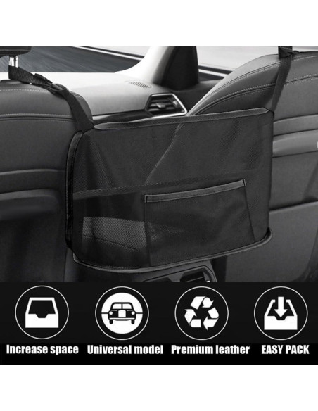 Soporte de bolso para automóvil HEVLE - Organizador negro 5 compartimentos
