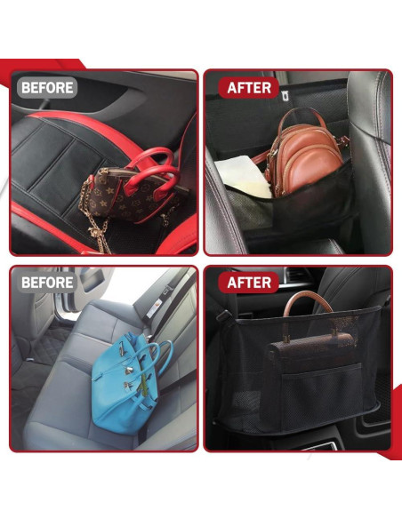 Soporte de bolso para automóvil HEVLE - Organizador negro 5 compartimentos