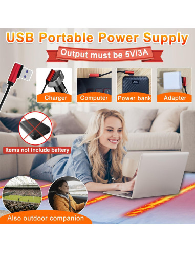 Manta Calentada Eléctrica PANGTIKU 135x89 cm USB 3 Niveles