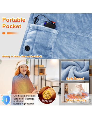 Manta Calentada Eléctrica PANGTIKU 135x89 cm USB 3 Niveles
