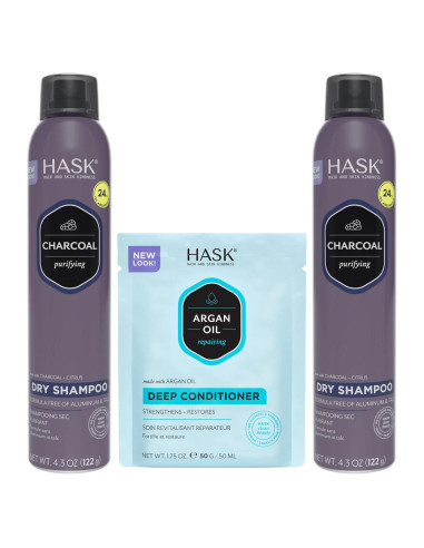 Dúo Champú Seco Aclarador de Carbón HASK 2x122g + Acondicionador Argán 49g