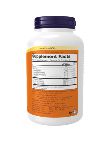 Suplemento Omega 3-6-9 NOW Foods 1200 mg 180 Cápsulas Blandas