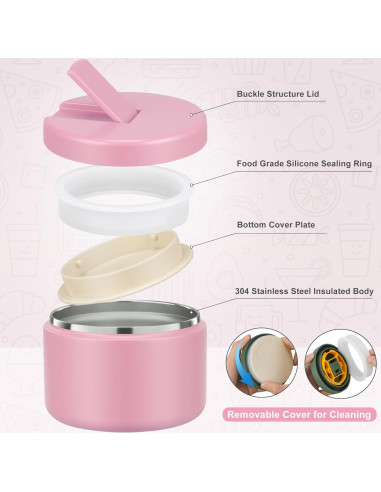 Termo de Comida LOHASOK 12 oz Rosa Claro Aislado Hermético