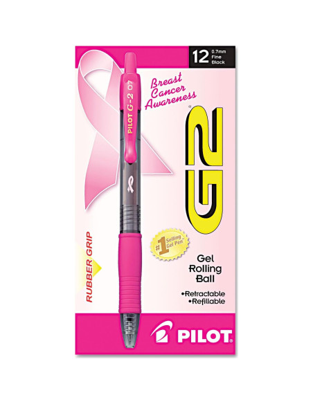 Bolígrafo de Gel Pilot G2 Premium Cinta Rosa, Tinta Negra, Paquete 12