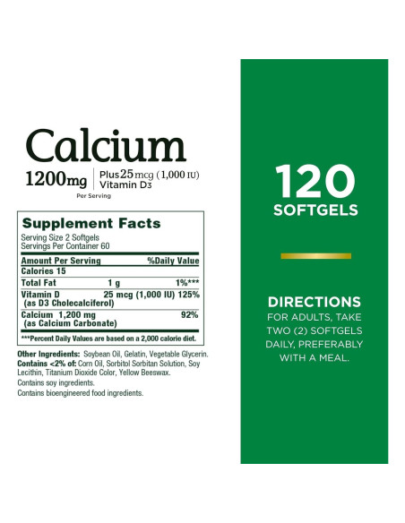 Carbonato de Calcio y Vitamina D Nature's Bounty 1200mg 120 Softgels Carbonato de Calcio y Vitamina D Nature's Bounty 1200mg 120 Softgels