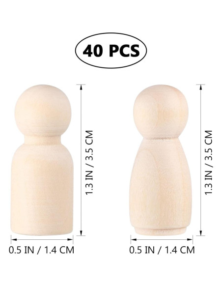 40 Figuras de Muñeca de Clavo de Madera NUOBESTY para Pintura DIY