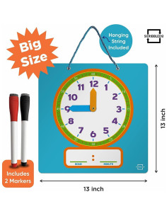 Reloj de Aprendizaje Scribbledo para Niños 33 cm Borrable 2