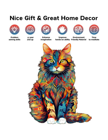 Rompecabezas de Madera Jigfoxy Gato 300 Piezas 41.91x33.53cm