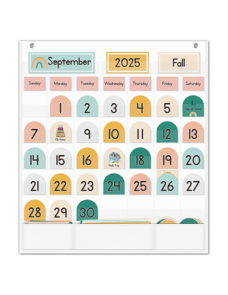 Calendario de Aula Boho EAMAY con 90 Tarjetas Educativas