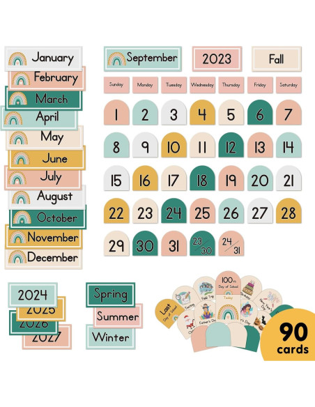 Calendario de Aula Boho EAMAY con 90 Tarjetas Educativas