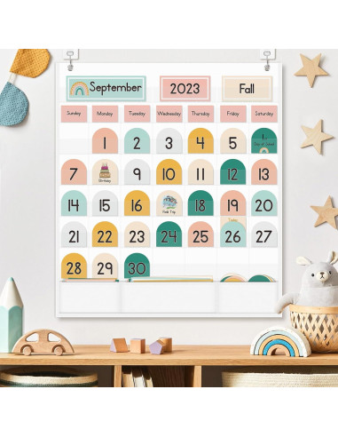 Calendario de Aula Boho EAMAY con 90 Tarjetas Educativas