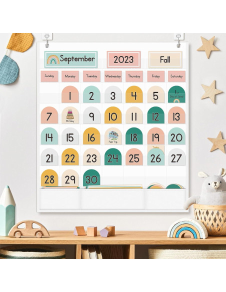 Calendario de Aula Boho EAMAY con 90 Tarjetas Educativas