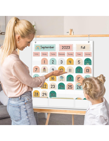 Calendario de Aula Boho EAMAY con 90 Tarjetas Educativas