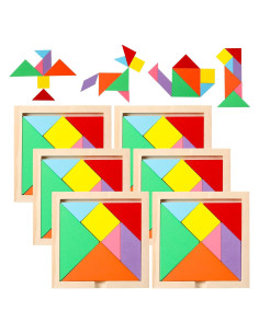 Juego de Tangram de Madera Meooeck 6 Piezas Multicolor