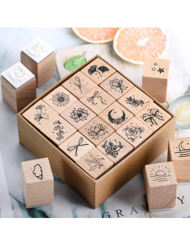 Set de 32 Sellos de Goma de Madera Hacaroa para Manualidades