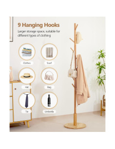 Perchero de pie Cozivolife de madera de haya con 9 ganchos 2